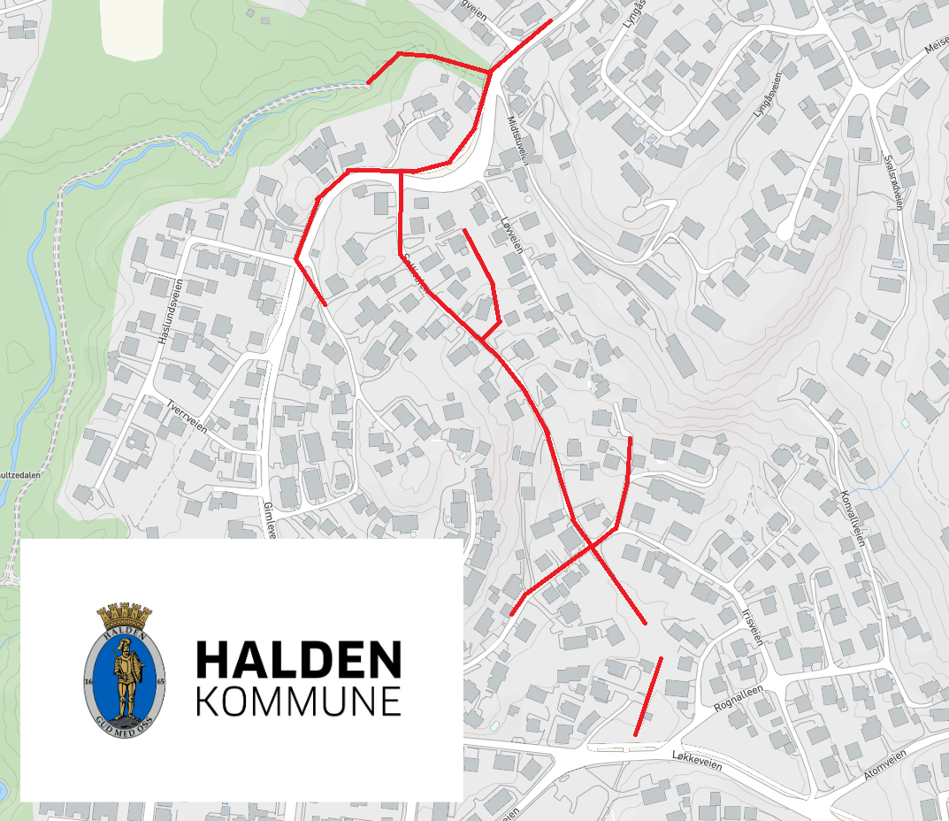 Anleggskart VA Solliveien Løvveien Hofgårdløkkveien (Illustrasjon Halden kommune) - Klikk for stort bilde