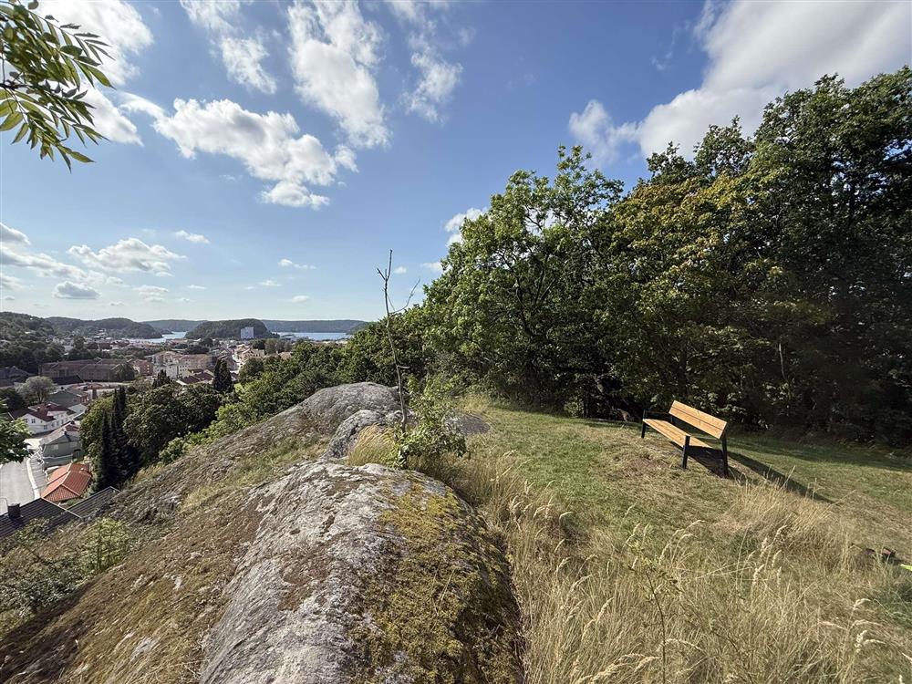 Benk plassert på utsiktspunkt - Klikk for stort bilde